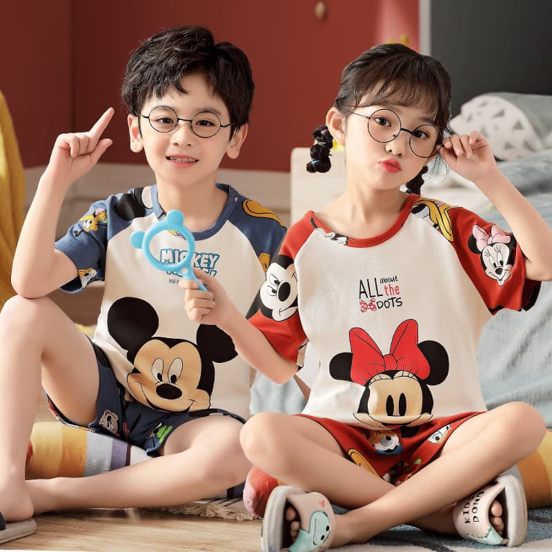 Summer Kids' Pajamas Short Sleeve Cotton Boys Girls Cartoon Sibling Homewear Thin