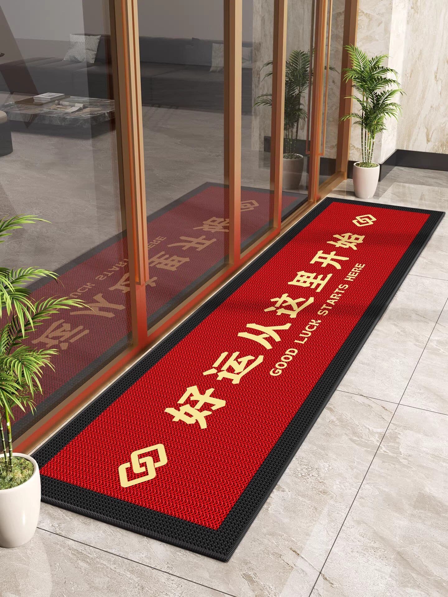 2026 New Commercial Long Strip Floor Mat Hotel Entrance Doorway Red Doormat Shop Outdoor Non-Slip Mat Rug
