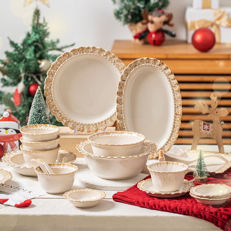 Light Brown Tableware Creative Series Bowl and Plate Set Kiln-transformed Minimalist Household Ceramic Underglaze Rice Bowl Manufacturer Wholesale