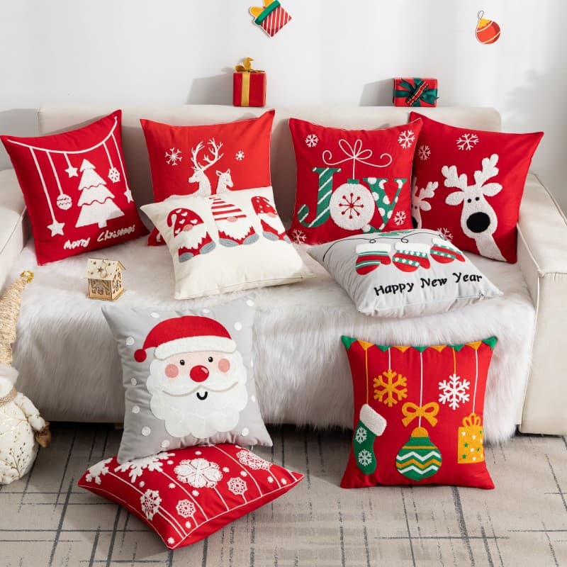 New cross-border style pillowcases without filling, Santa Claus cartoon print embroidered cushion covers, festive decorations.