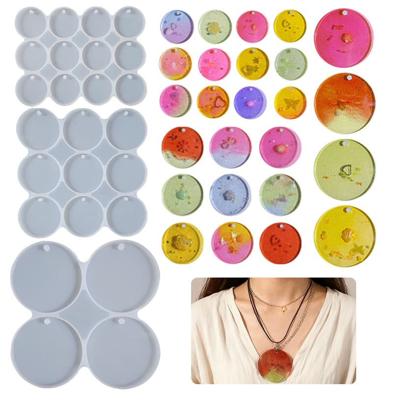4 in a row, 9 in a row, 12 in a row, round pendant silicone mold with holes, diy epoxy resin key pendant glue mold
