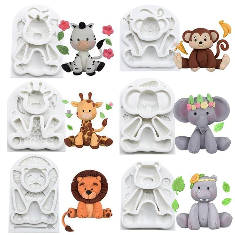 Baking lion, giraffe, elephant, bear, monkey silicone mold, chocolate mold, fondant cake decoration mold