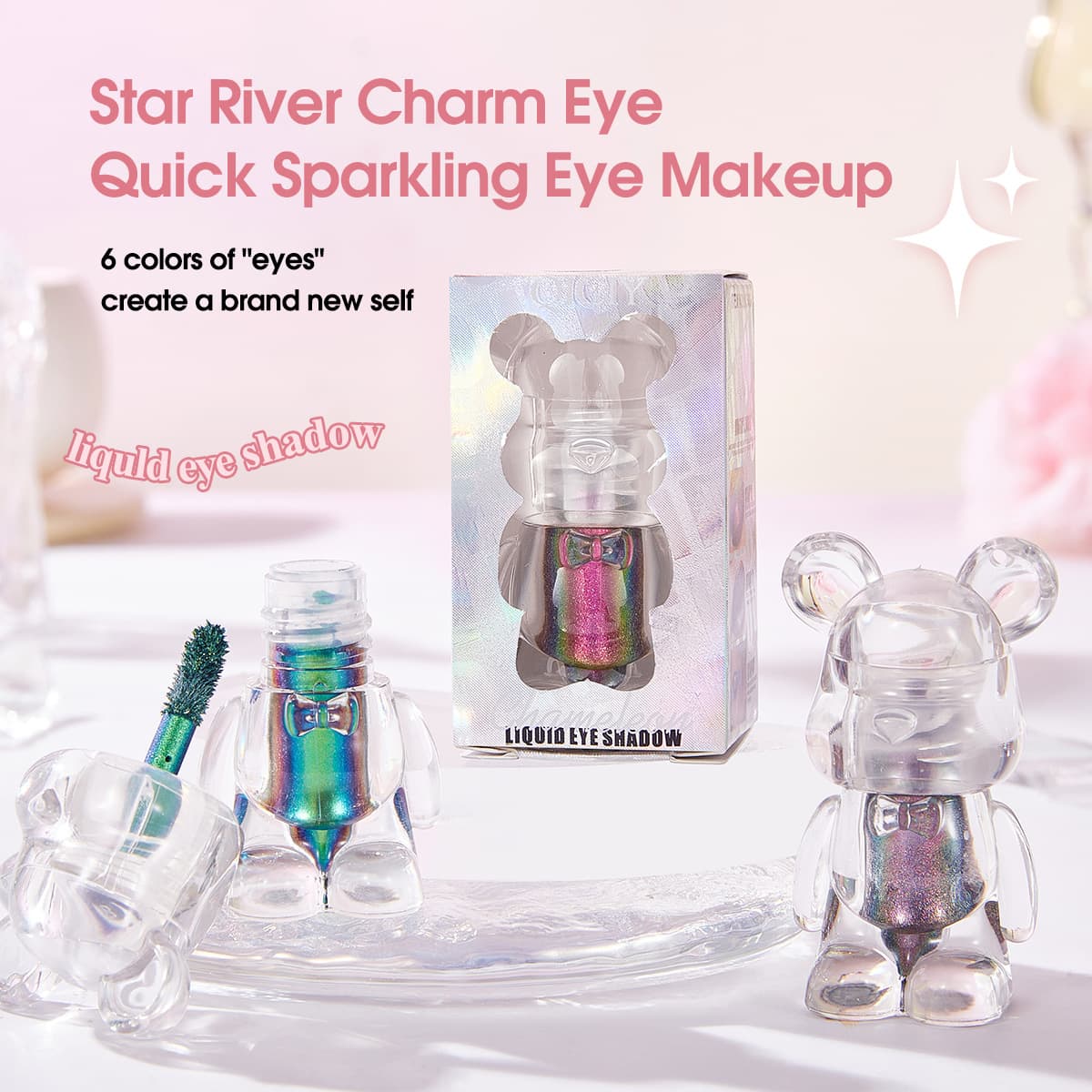 [Exclusive for cross-border supply] QICIY Chameleon Eyeshadow European and American Makeup 6-Color Eyeshadow Pearlescent Bear Eyeshadow Liquid