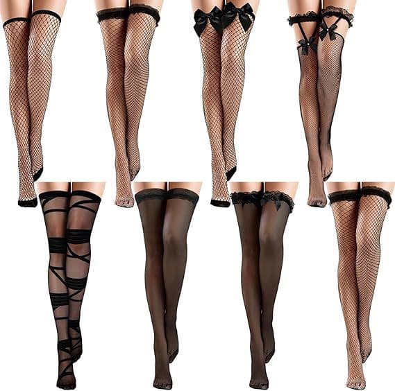 Women's Thin Lace Over-the-Knee Stockings Y2K Pure Sexy Black Lace Trim Bare Leg Stockings