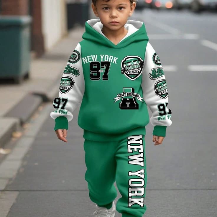 2025 New Trendy Kids Letter Print Casual Hoodie Two-Piece Set for Boys