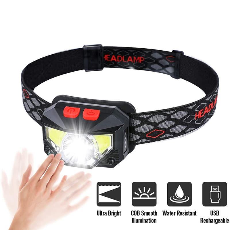 Amazon USB Rechargeable Red Light Warning LED Sensor Headlamp COB Outdoor Night Fishing Work Light