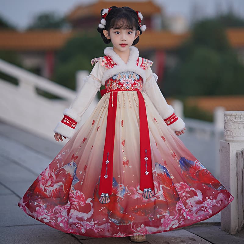 2023 New Style Hanfu for Girls, Winter Chinese New Year Outfit, Children's Ancient Costume, Tang Style, New Year Clothes