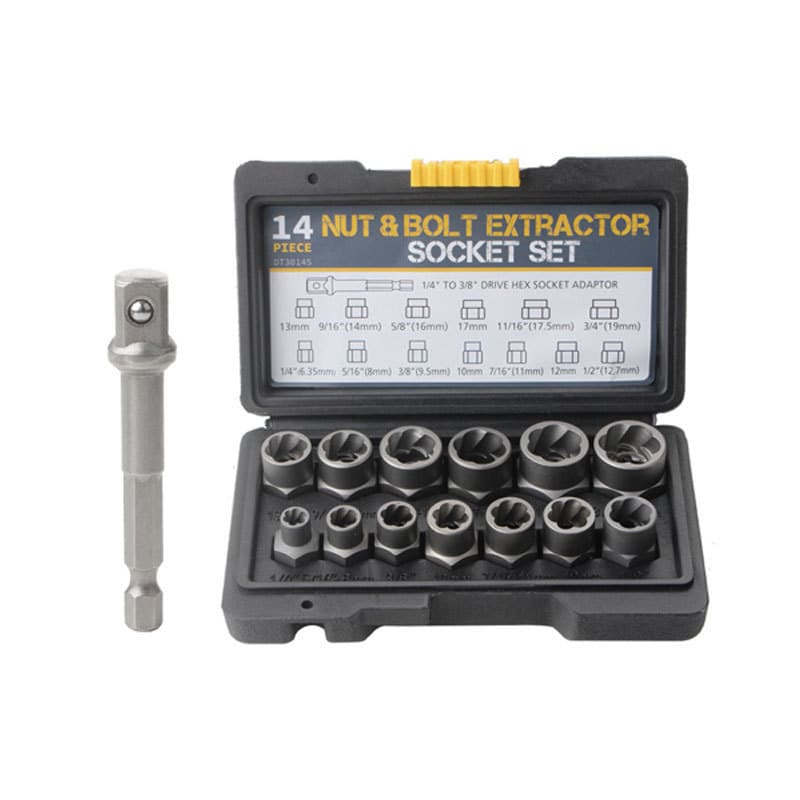 14-Piece Nut Extractor Set, High-Profile Reverse Thread Socket, Stripped Bolt and Nut Remover