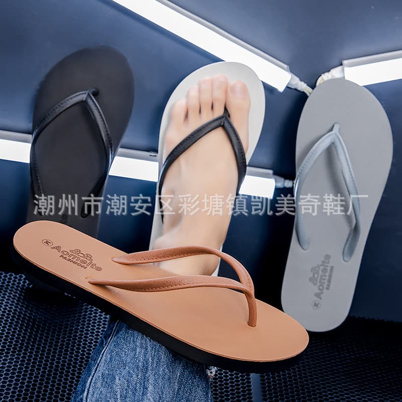 Korean-Style Couple Thin Strap Fashion Unisex Thong Sandals, Flat-Sole Thailand Travel Beach Rubber Non-Slip Flip Flops