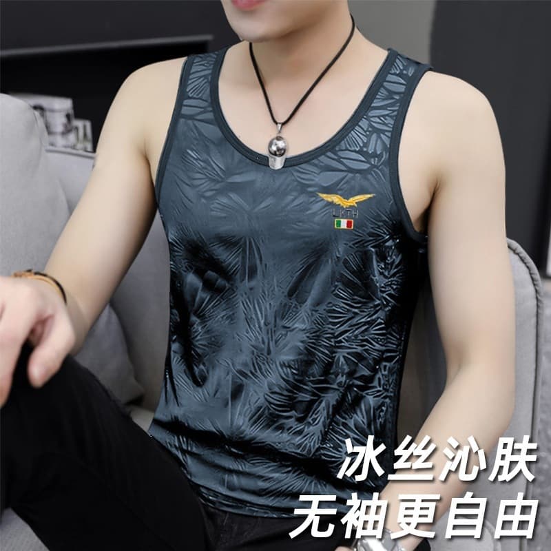 Summer fitness sports ice silk vest men's quick-drying undershirt top clothes cross-border sleeveless T wide shoulder vest men's style