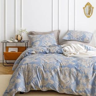 Cross-Border Trade Khaki Floral Blue Duvet Cover 3-Piece Set Double-Sided Printed Duvet Cover Bedroom Bedding Wholesale