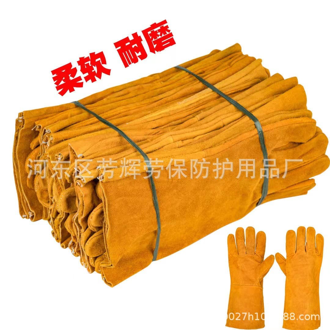 Extended Cowhide Lined Welding Work Gloves, Anti-Scald, Heat-Insulated, Double-Layer Thickened, Reinforced, Fire-Resistant Thread, for Welders