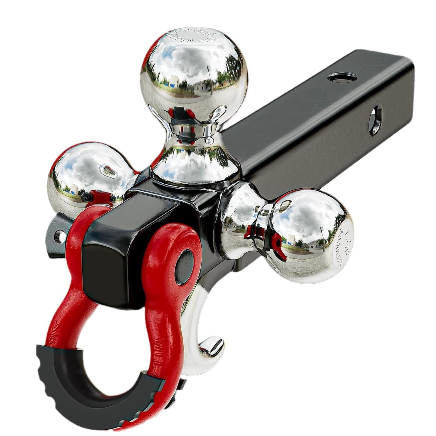Rotatable Triple Ball with Shackle and Hook Tow Bar Triple Ball Trailer Hitch Towing Device Tow Hook