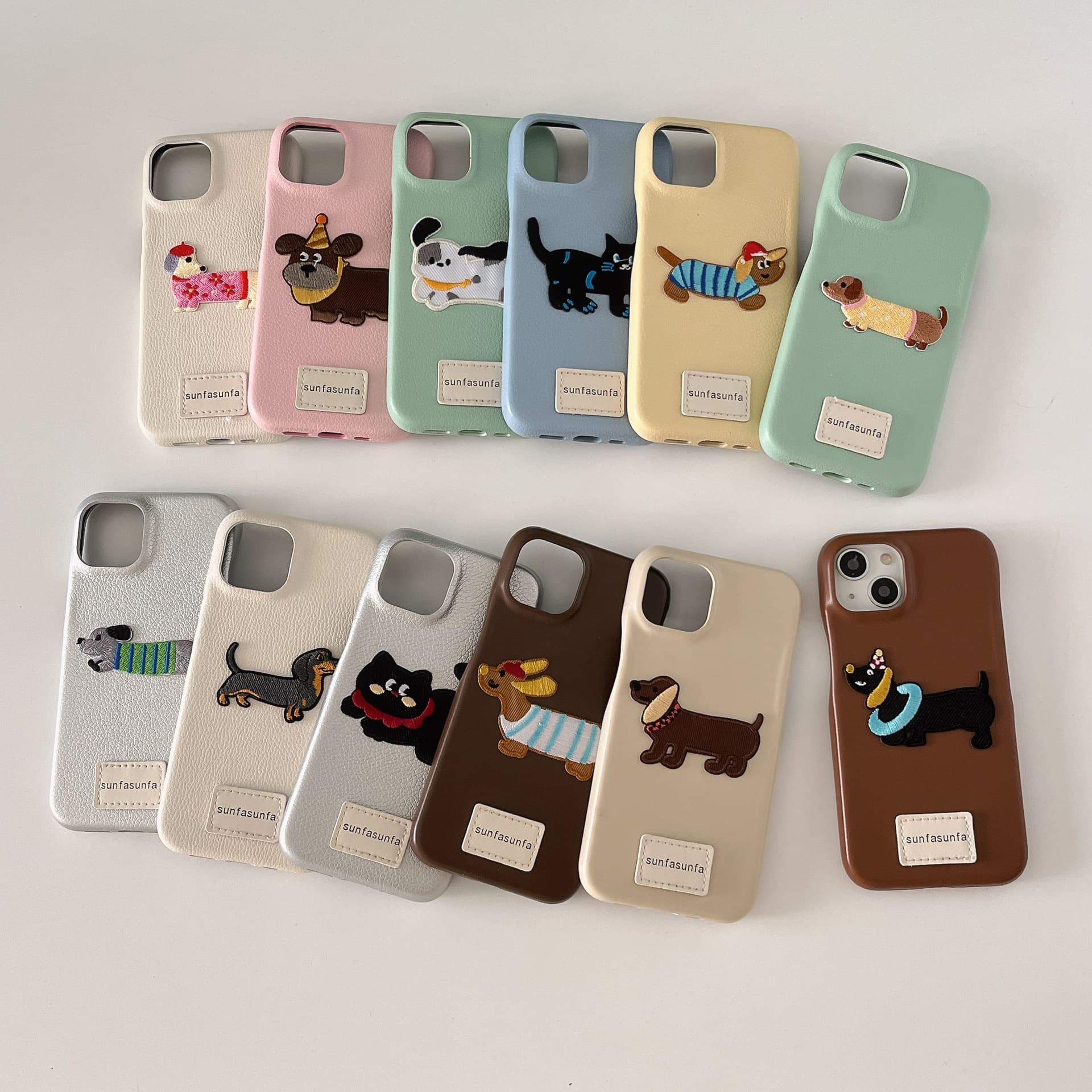 Korean Niche Embroidery Dog Pattern Phone Case Compatible with iPhone 15, 14 Pro Max, Fun 13/12 Couple 16