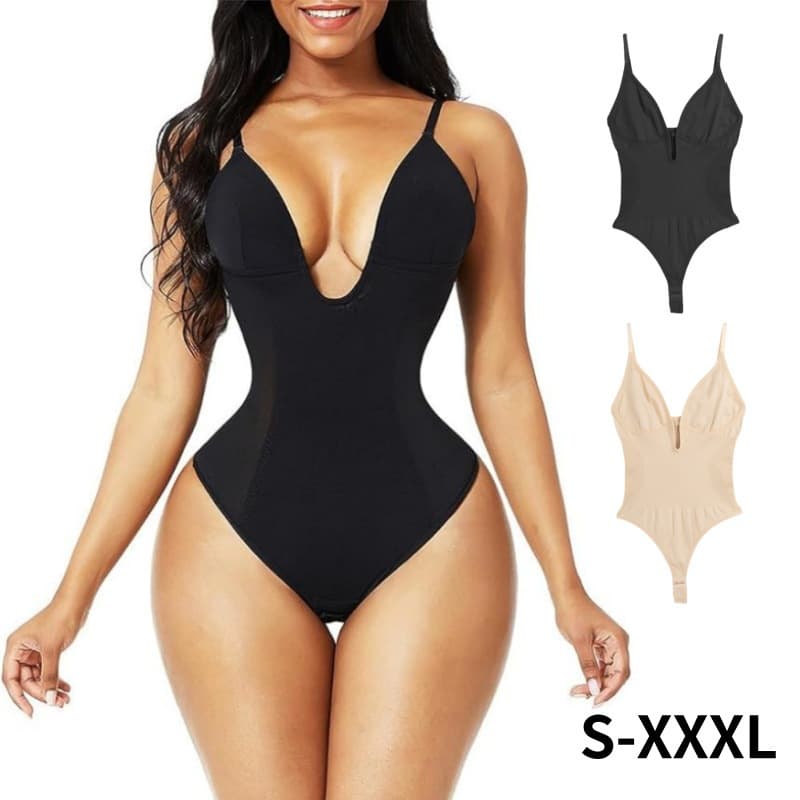 European and American cross-border plus size shaping deep V backless waist-cinching tight bodysuit hip-lifting shaping thong bodysuit.