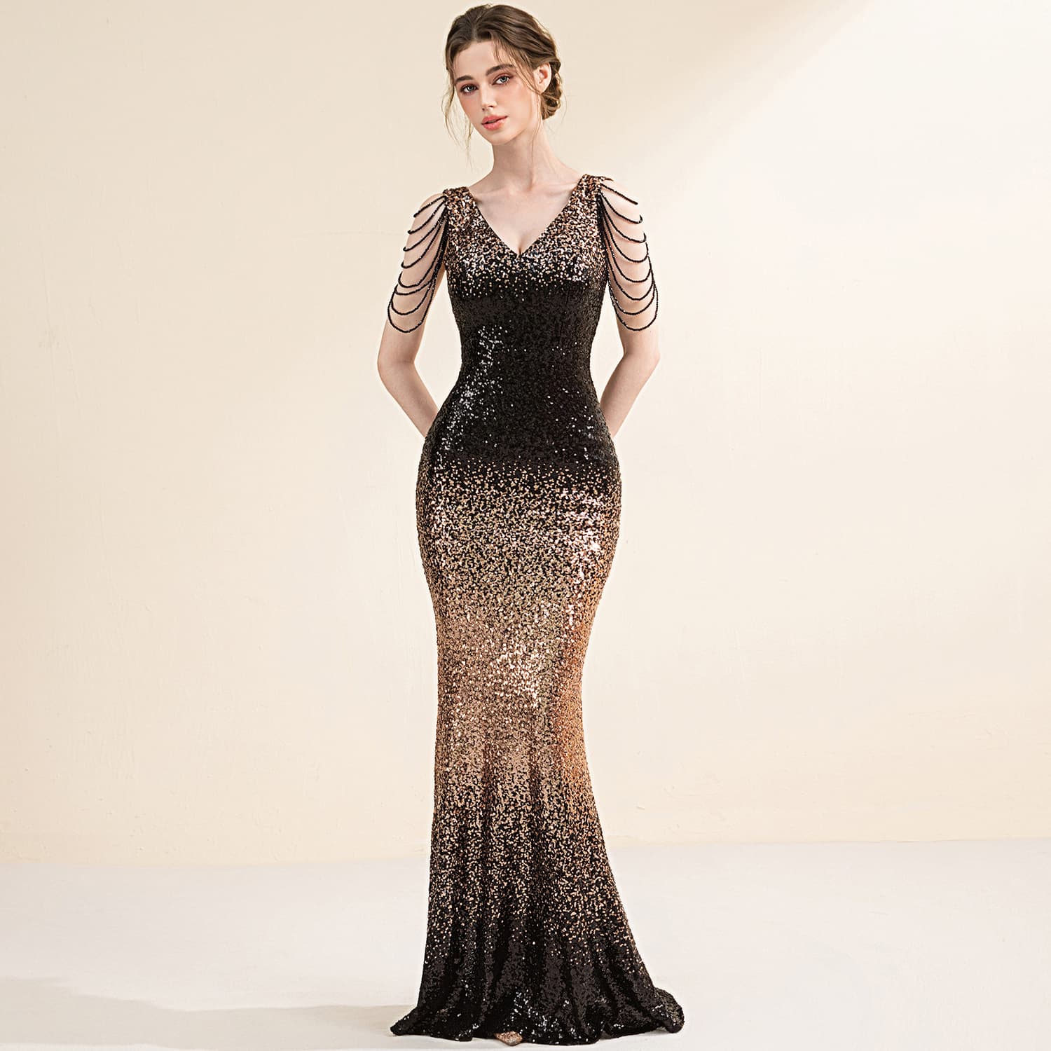Women's Light Luxury Evening Dress Elegant Socialite Banquet High-End Sequined Mermaid Long Gown