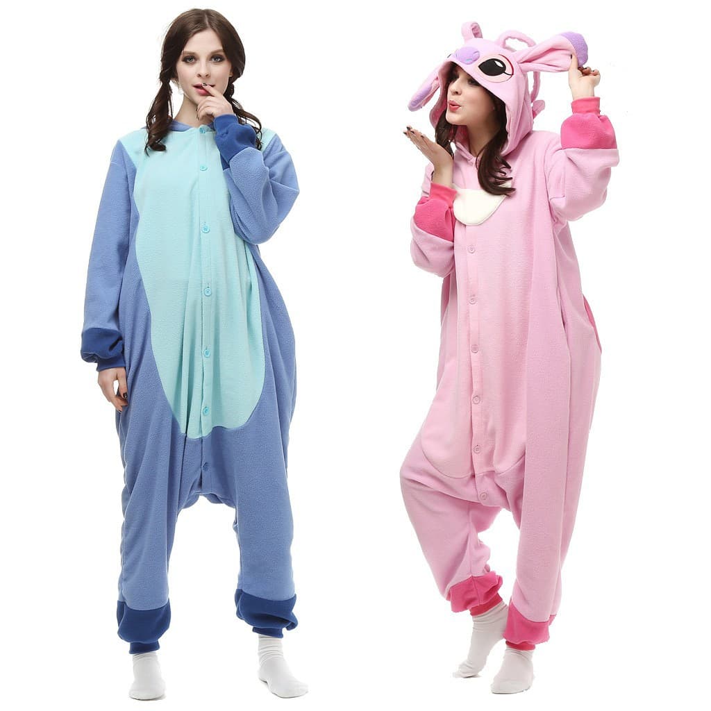 Export Blue and Pink Stitch Cartoon One-Piece Pajamas Animal Couple Costumes Halloween Onesie