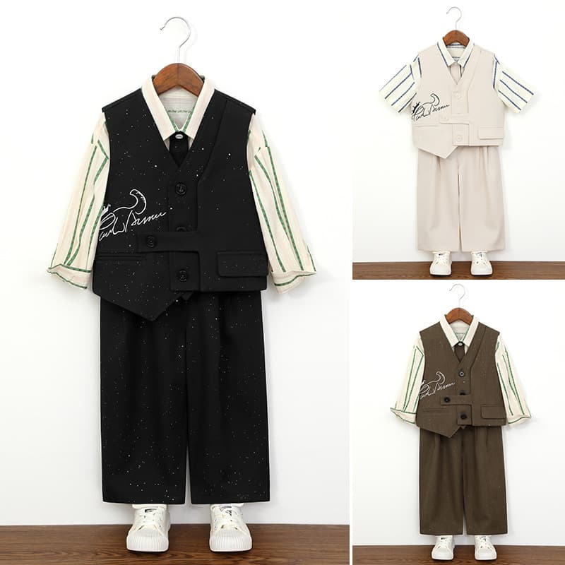 Children's Suit Set for Spring and Summer, Stylish British-Style Vest, Flower Boy Embroidered Formal Wear, Boys' Performance Outfit