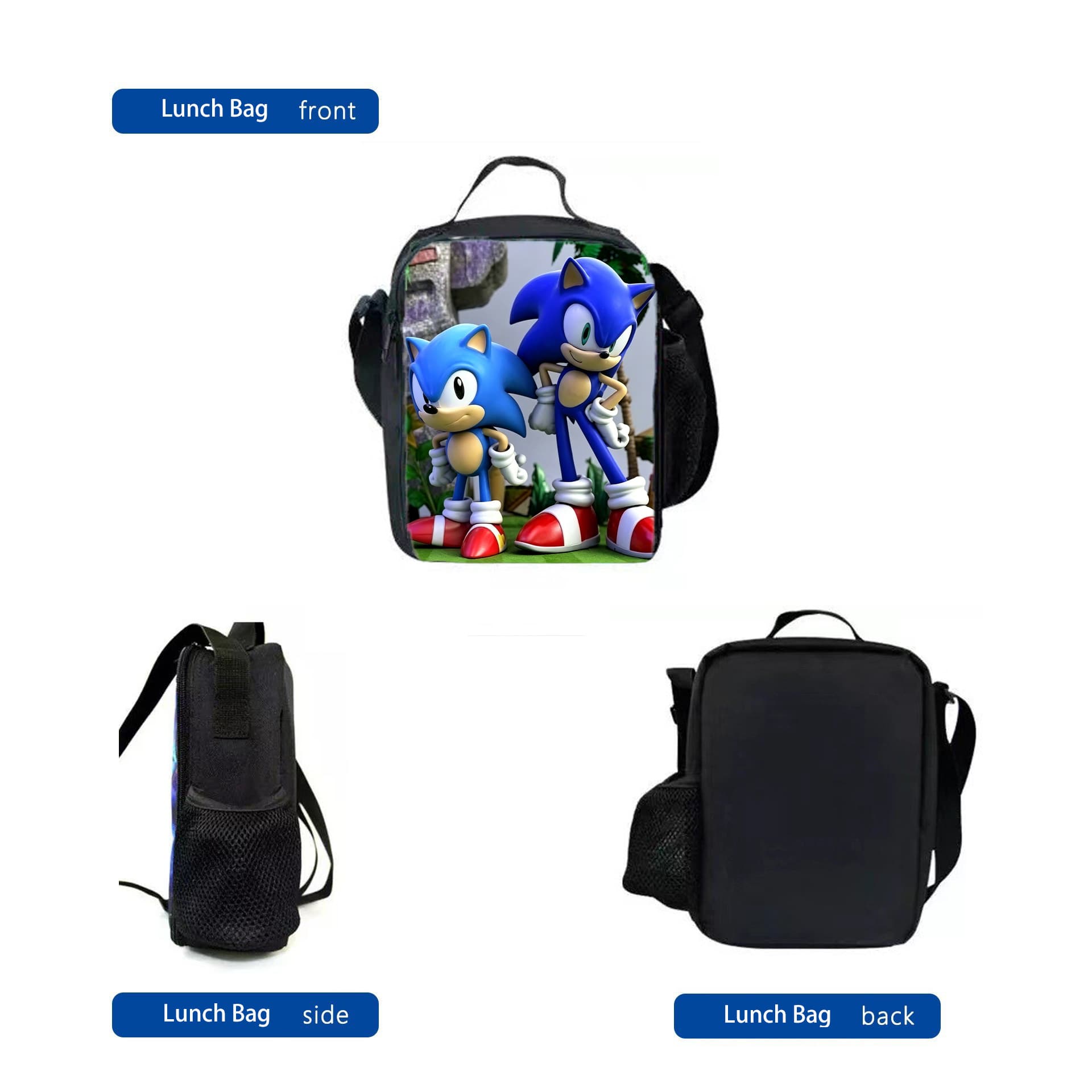 Cross-border Sonic Backpack Lunch Bag Pencil Case 3-Piece Set Lightweight Large Capacity Student Schoolbag Casual Travel Backpack