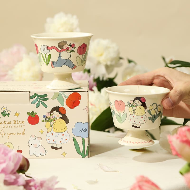 Boys and Girls Stemware Pair Gift Box Ceramic Couple Cup Breakfast Cup Newlywed Gift Souvenir for Gifting