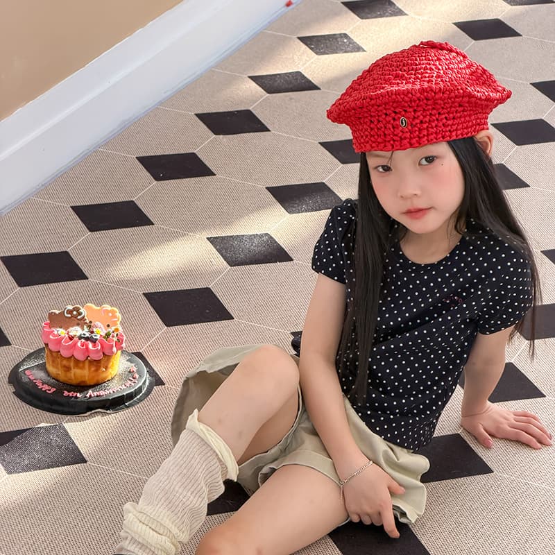Aimo Beibei Kids Comfortable Cotton Spandex Polka Dot T-Shirt Girls Retro Sweet Polka Dot Short Sleeve Fitted Crop Top