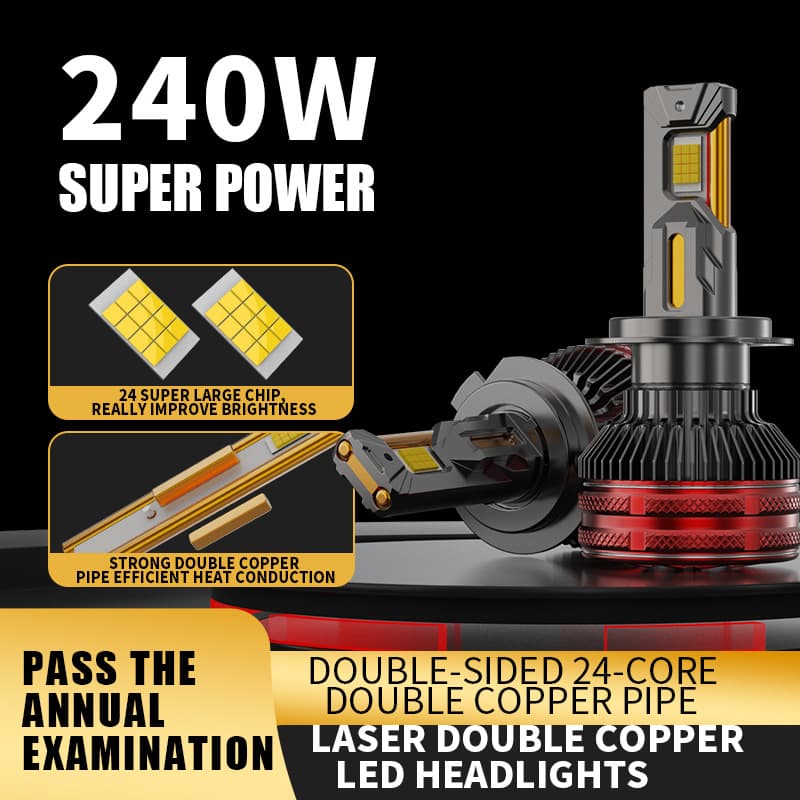 Cross-border Hot Selling Four Copper Tube Car LED Headlight 240W High Power H1 H4 H7 Laser LED Car Headlight In Stock
