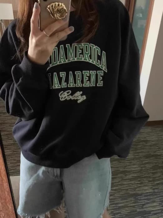 2026 Fall/Winter New Korean Style Women's Sweatshirt Simple Letter Print Pullover Round Neck Coat Women's Top Ins Fashion