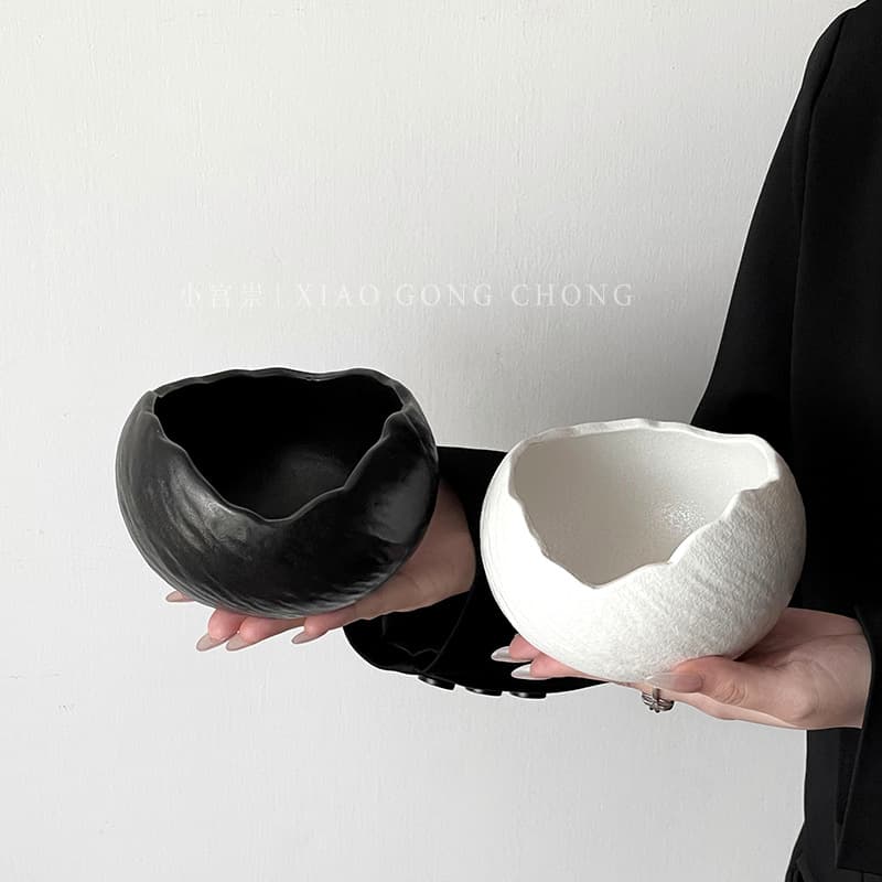 Stone Pattern Ceramic Bowl Creative Irregular Eggshell Bowl Premium Dessert Bowl Home Exquisite Salad Pasta Bowl Soup Bowl