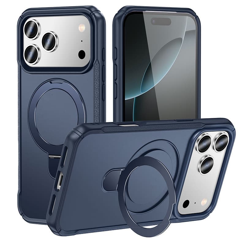 Compatible with iPhone 17 Pro Max Magnetic Bracket Phone Case, Apple 16E Full Coverage Shockproof Protective Cover 15 Cross-Border 4