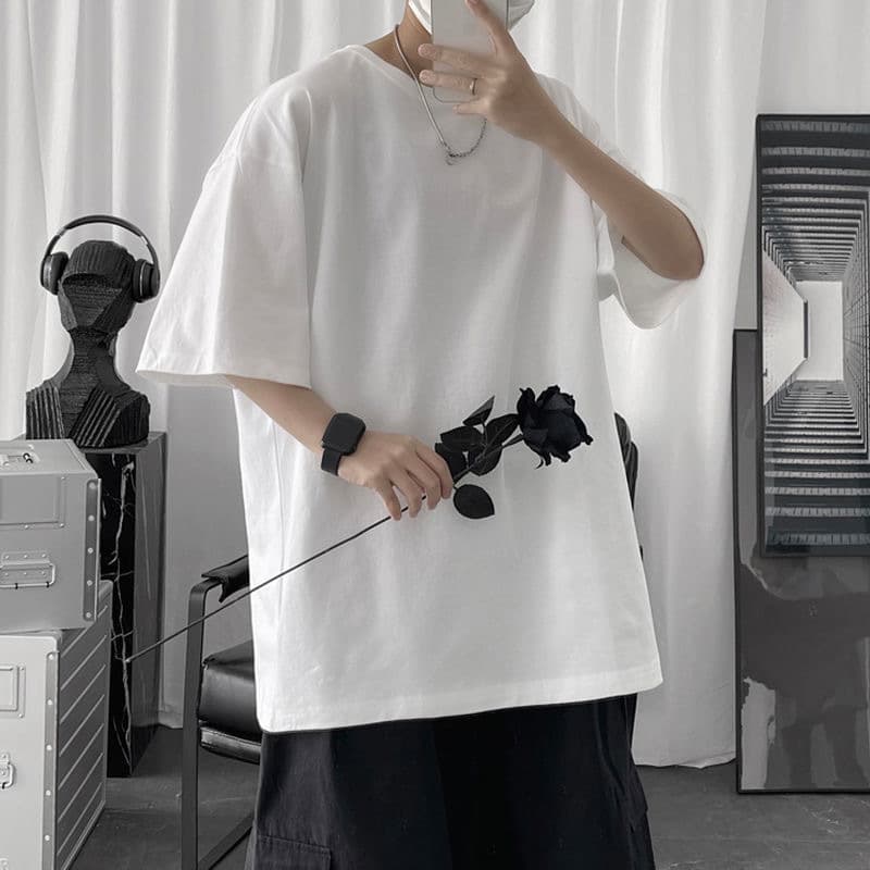 Summer Men's Solid Color Short-Sleeve T-Shirt, Unisex, Loose Fit, Trendy Brand, Simple and Versatile White Top/Base Shirt