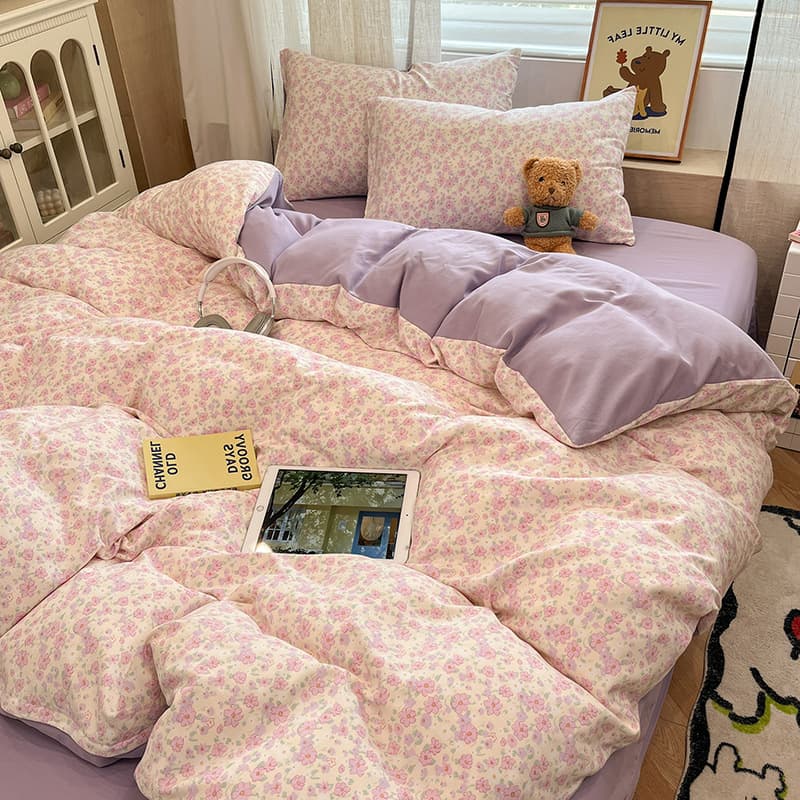 2026 Spring/Summer New Style Fresh Pastoral Floral Print Pure Cotton Four-Piece Bedding Set with Fitted Sheet, Suitable for All Seasons