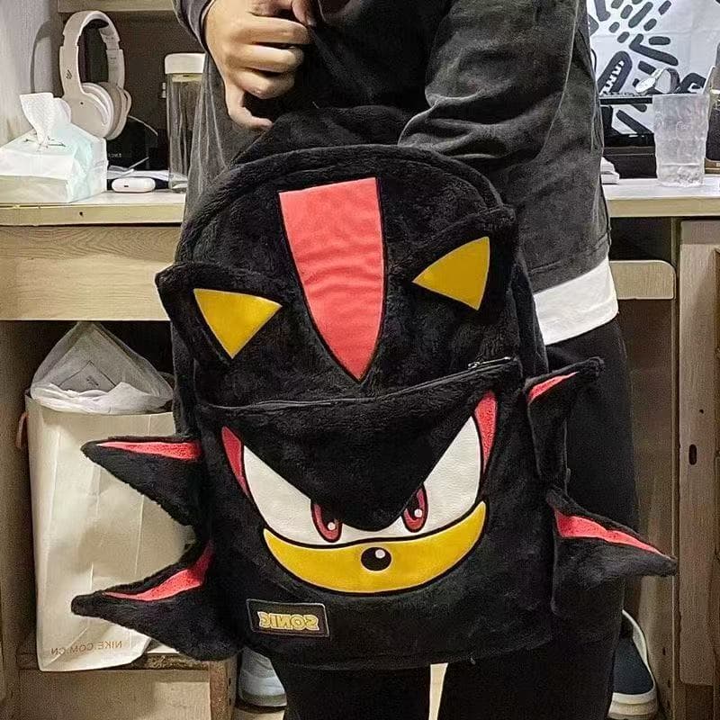 wlgs Custom Campus Versatile Sonic Shadow Black Plush Backpack for Couples Students Travel School Bag