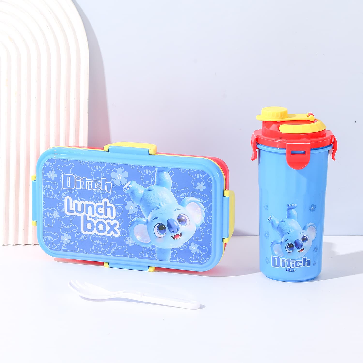 Cartoon Square Lunch Box Student Outdoor Bento Box Children's Divided Compartment with Cup Fresh-Keeping Box Office Worker Meal Box