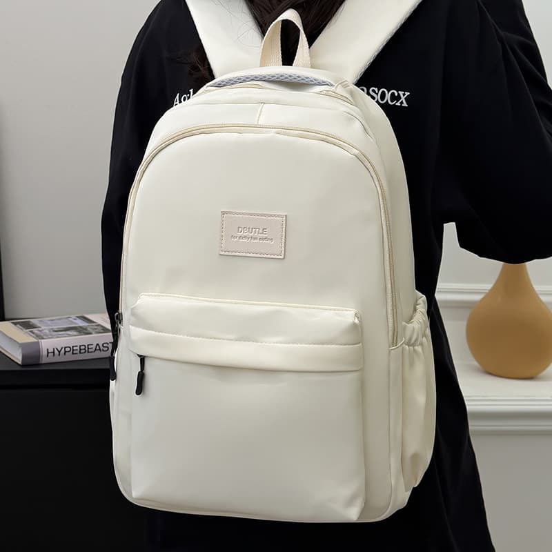 Solid Color Simple Versatile Backpack Couple Lightweight Large Capacity Student School Bag Short Trip Daily Commuting Backpack