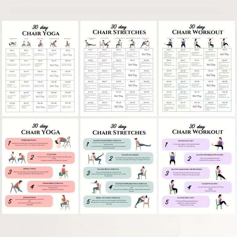 Cross-border 2025 new 6-Pack 30-day full-body workout poster set with artistic punch-in record sheet decoration