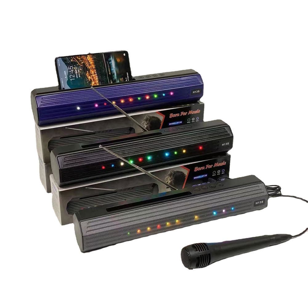 H13S Wireless Bluetooth Audio Desktop Long TV Karaoke Speaker Subwoofer with Microphone RGB Colored Lights Soundbar