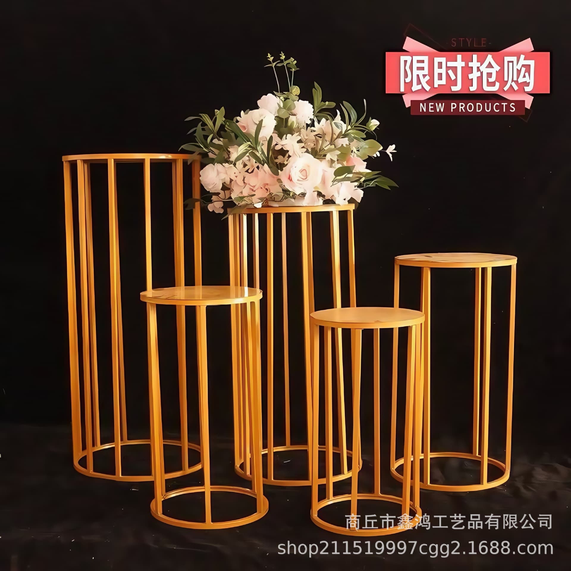 New Wedding Props Iron Art Cylinder Dessert Table Birthday Party Supplies Hexagon 5-Piece Cake Display