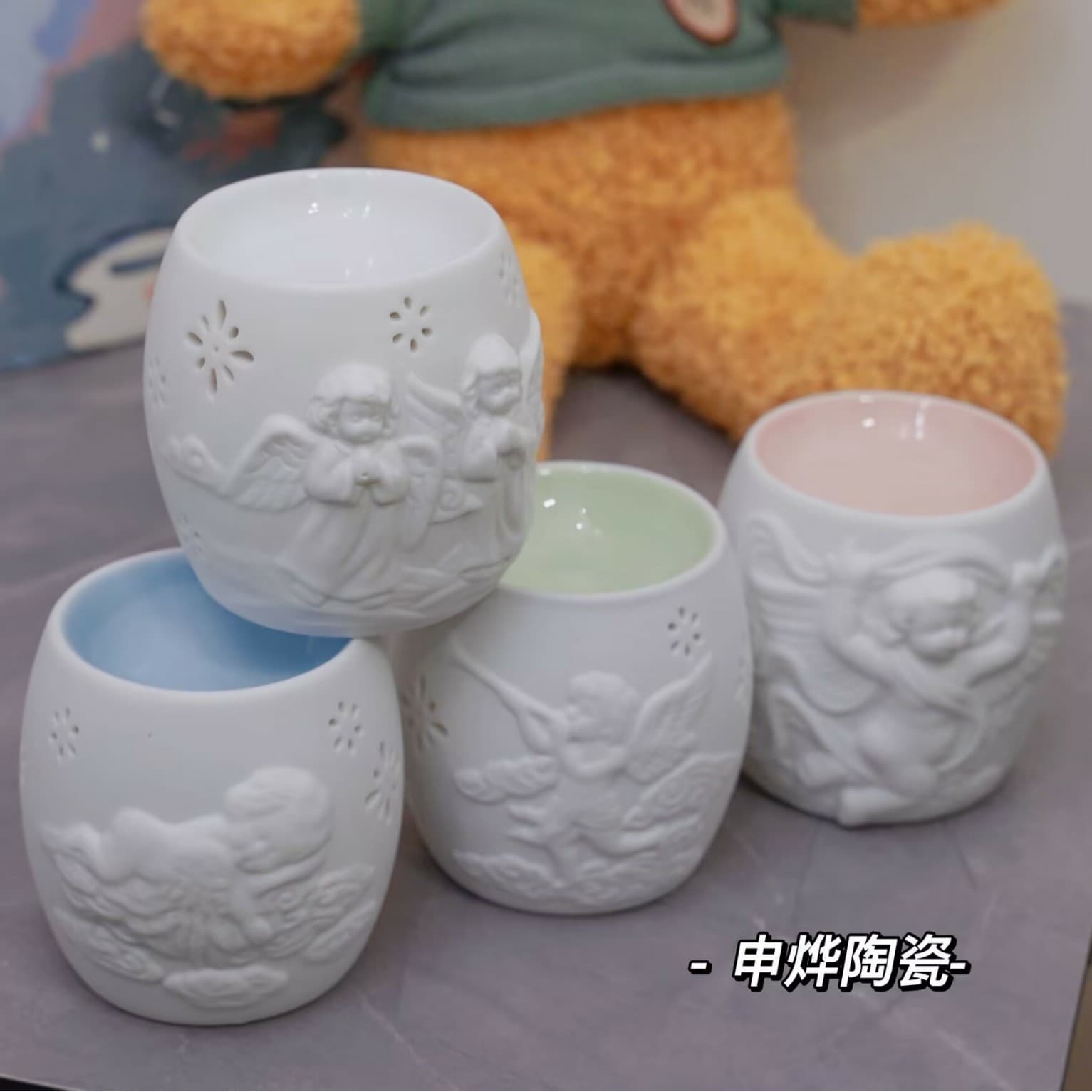 Cross-border hollow ceramic candlestick incense stove essential oil stove aromatherapy lamp business craft European style ornaments candle night light