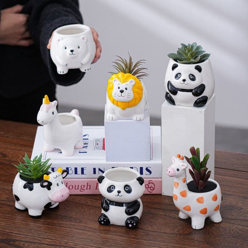 Succulent Flower Pots, Green Plant Pots, Ceramic Cartoon Cute Personalized Creative Animal Desktop Decorations for Home and Office