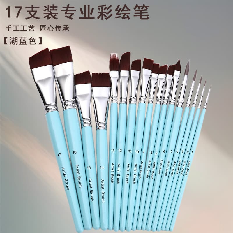 Cross-border best-selling facial painting brushes 17-piece set hook line embossing pen row brush flat peak oblique peak petals