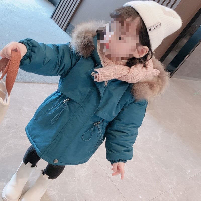 Girls' Mid-Length Winter Coat with Fleece Lining and Cotton Padding, Warm and Thick, Toddler Parka, Trendy