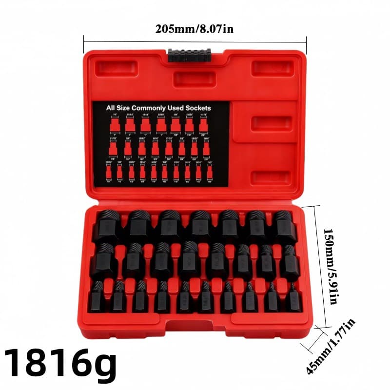 Cross-border 14pc Nut Extractor Set for Damaged or Stripped Nuts, Hex Nut Removal Socket Set Tool