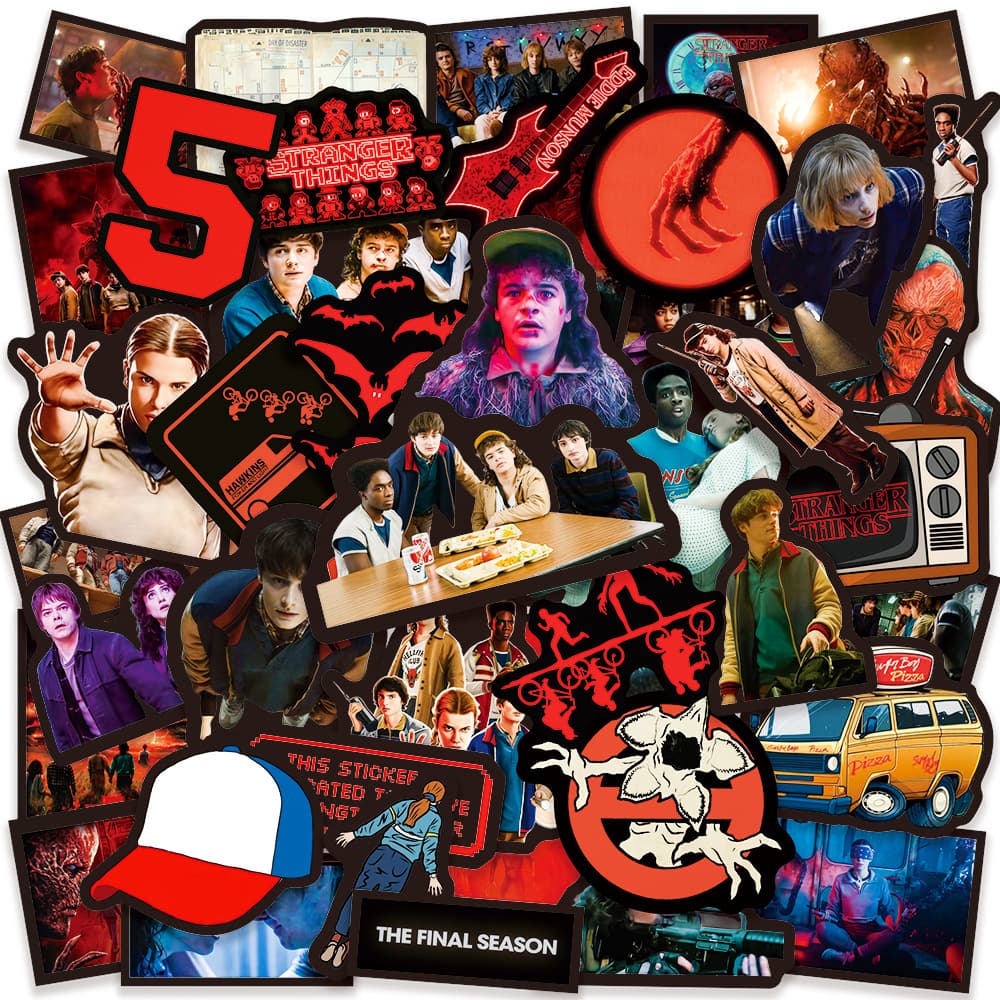 50 Stickers from Stranger Things 5 - Horror Waterproof Laptop Decals, Notebook Scrapbooking Accessories