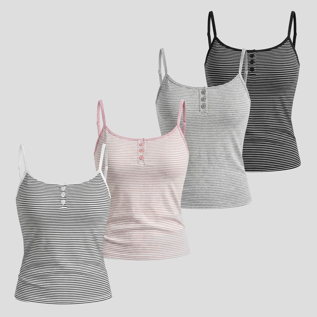 Original quality retro striped button camisole women's slim slimming top with chest pad that can be worn outside