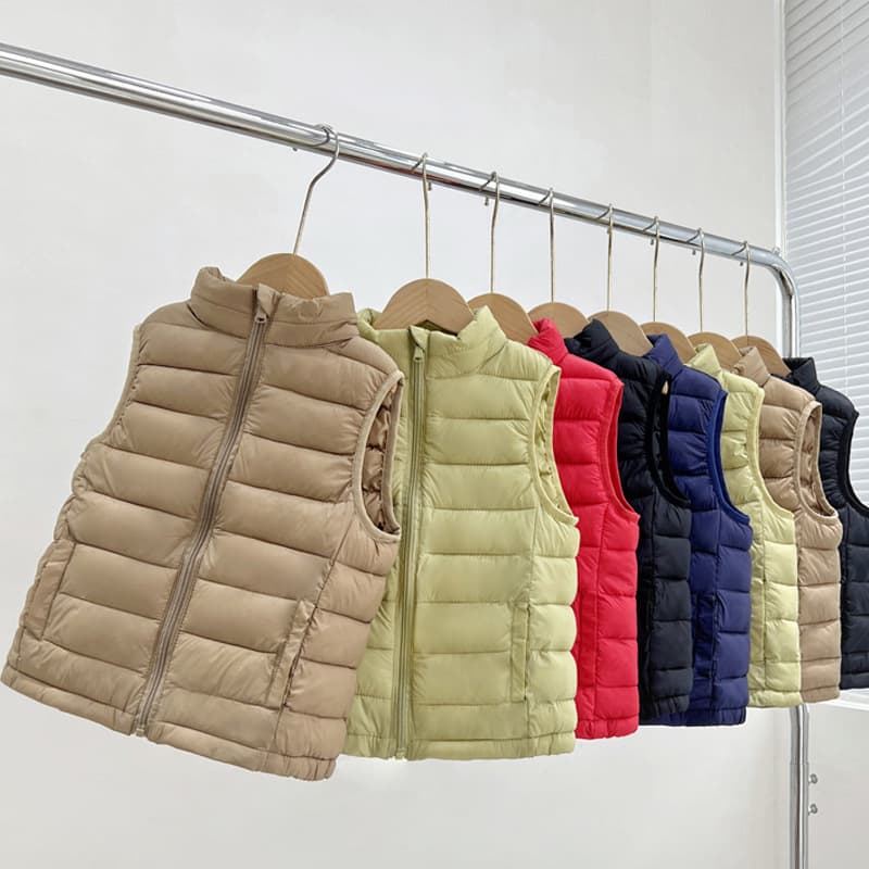 Children's Down Cotton Vest Outerwear Boy Girl Mid-Child Lightweight Kid Waistcoat Stand Collar Thin Cotton Vest