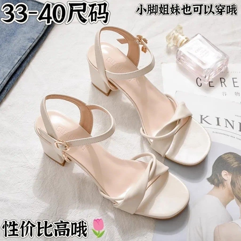 Women's Summer Sandals with Chunky Heel, Mid Heel 2026 New Fashion French Style Sandals, Small Size 33, Niche Temperament Fairy Shoes