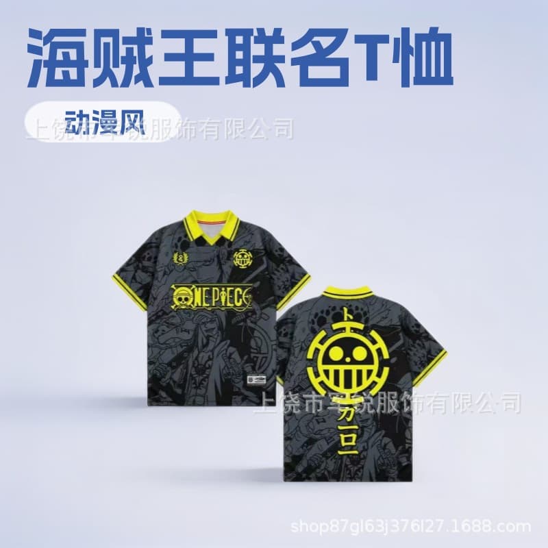 One Piece Collaboration Short Sleeve Polo Shirt Summer Anime Print Trendy T-Shirt for Men and Women Breathable Moisture-Wicking Short Sleeve