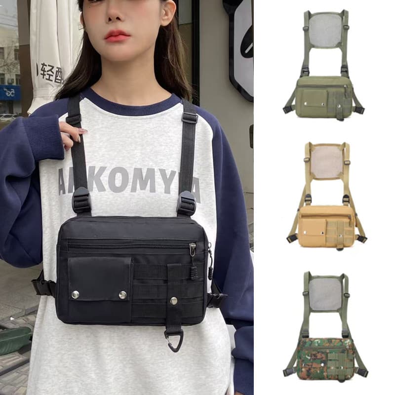 Cross-border tactical chest bag, sports running vest bag, camouflage functional backpack, trendy casual vest, chest hanging camouflage bag