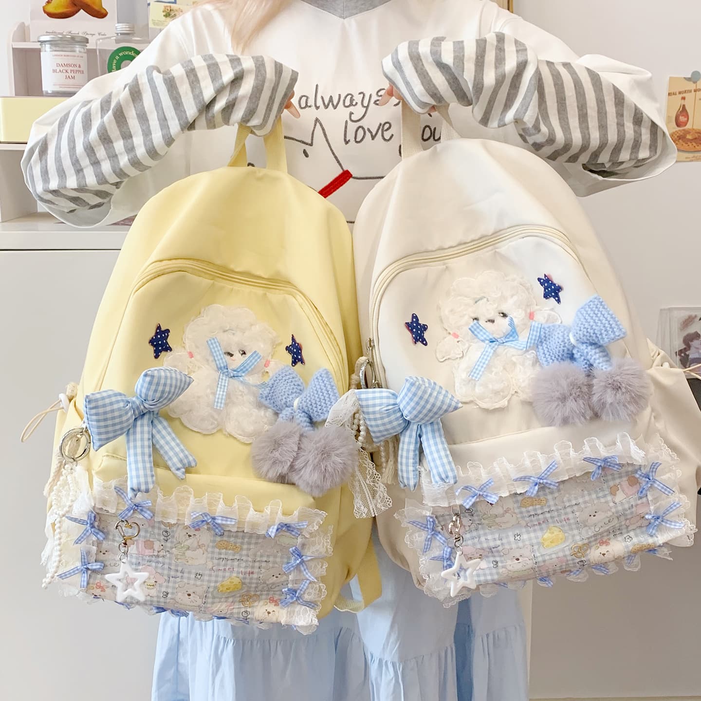 Women's Backpack, School Style, Japanese and Korean Version, Star Pattern, for Middle School, High School, Elementary, and College Students