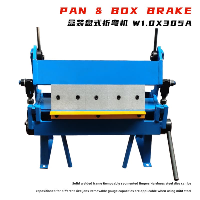 W1.0x305 boxed disc bending machine with detachable segmented blades, capable of processing thicknesses up to 1mm and angles from 0-135°.